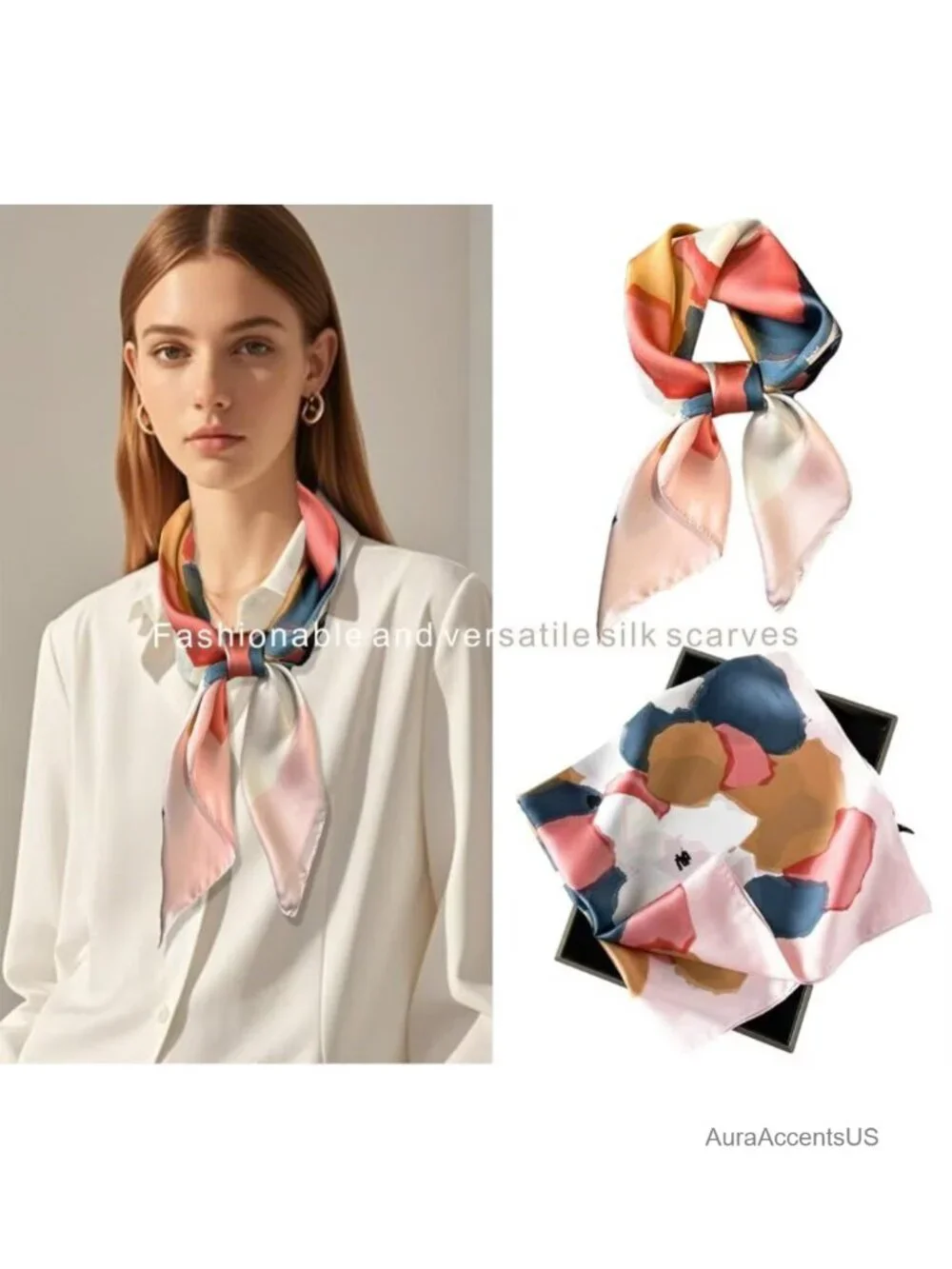 Vintage Square Silk Satin Scarf Lightweight Fashion Head Neck Scarf